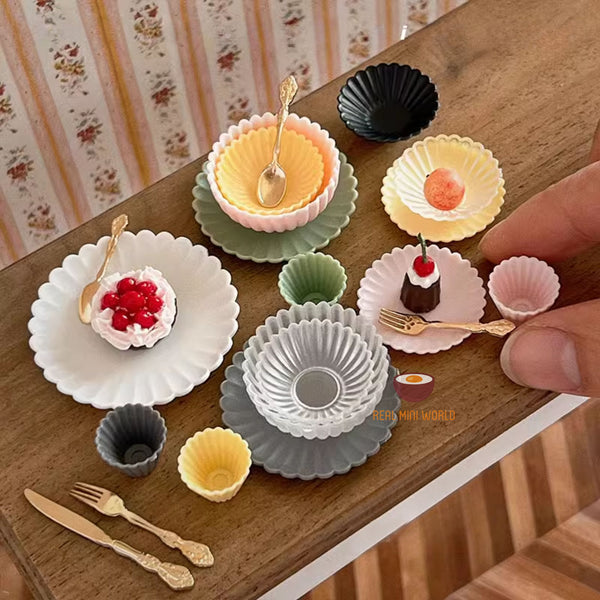 Miniature Chic Plate and Bowl set 1:12 Scale | Mini REAL Cooking Shop