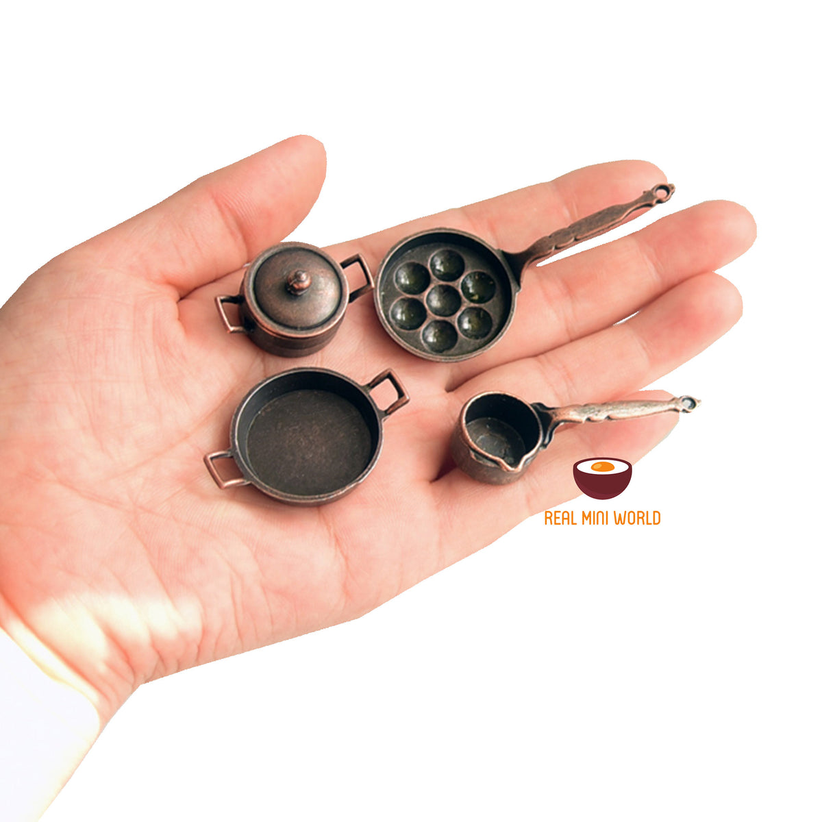 1:12 dollhouse miniature pan set : cook real mini food – Real Mini World