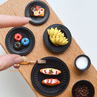 Mini Cooking Plate & Bowl Set 1:6 Scale in black | Miniature Cooking Shop