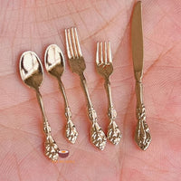 Miniature Metal Cutlery in Gold Color Set | Mini Cooking Shop