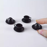 Miniature 1:6 Scale Coffee Cup & Plate Set of 4 in black | Mini Cooking Shop