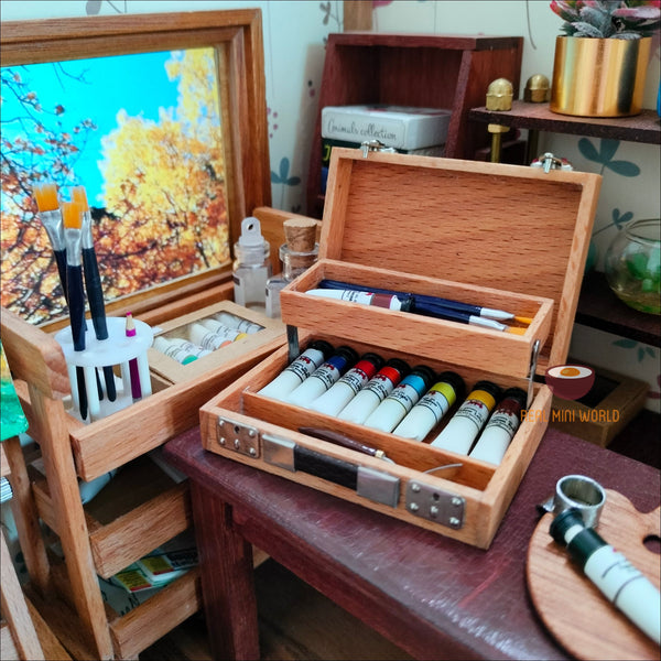 Miniature Wooden Artist Brush Box