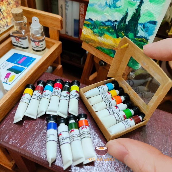Set of 12 Pcs Miniature REAL Oil Paint  Miniature Painting Shop – Real  Mini World