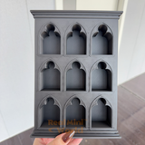 Dollhouse Miniature Grey Gothic Arch Display Shelf | Miniature Shop