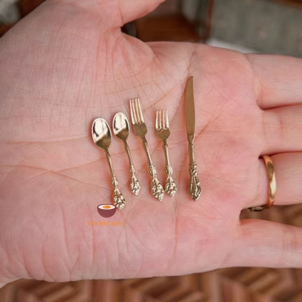 Miniature Metal Cutlery in Gold Color Set | Mini Cooking Shop