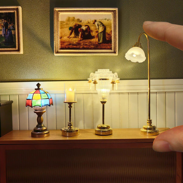Miniature REAL Golden Flower Bud Standing Lamp | Miniature Shop