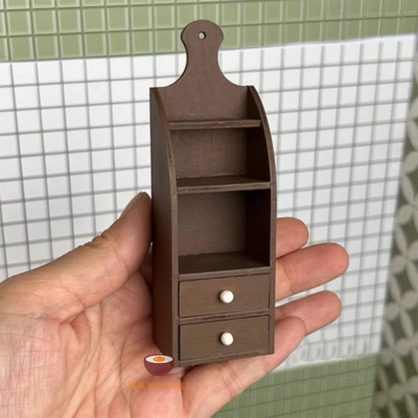 Miniature 1:6 Wood Hanging Rack Cabinet in brown| Miniature Shop