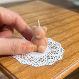 Real functioning miniature teddy bear candles in brown, cute bear-shaped candles for miniature displays and dollhouse decorations handmade by Real Mini World.
