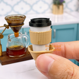 Miniature Coffee Cup Set with Sleeves & Carrier | Mini  Food Cooking Shop