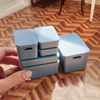 Miniature REAL Storage Box Set in grey | Miniature Dollhouse Shop