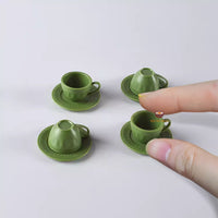 Miniature 1:6 Scale Coffee Cup & Plate Set of 4 in green | Mini Cooking Shop