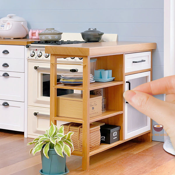 Miniature Side Island Table & Cabinet | Mini Cooking Shop