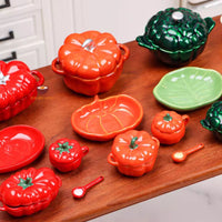 Miniature 1:6 Alloy Pumpkin Bowl, Plate, Spoon Set | Mini Cooking Shop