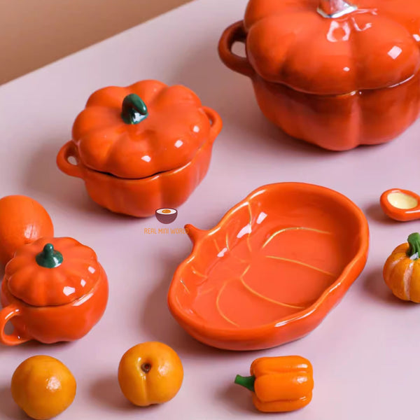 Tableware Mini Miniature 1:6 Alloy Pumpkin Bowl, Plate, Spoon Set | Mini Cooking Shop ...
