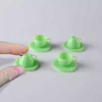 Miniature 1:6 Scale Coffee Cup & Plate Set of 4 in apple green | Mini Cooking Shop