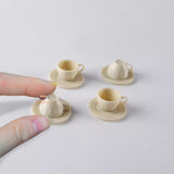 Miniature 1:6 Scale Coffee Cup & Plate Set of 4 in beige | Mini Cooking Shop