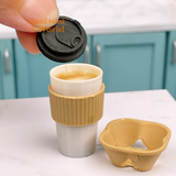 Miniature Coffee Cup Set with Sleeves & Carrier | Mini  Food Cooking Shop
