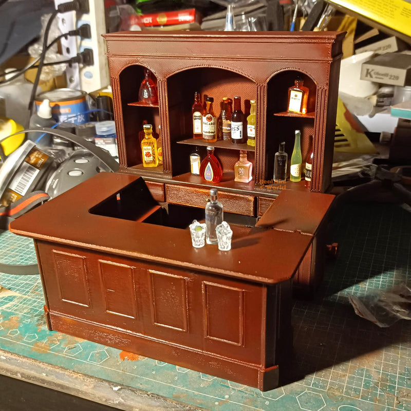 Meuble Miniature 1:12 Pour Maison De Poupée - Buffet/Bahut En Noyer à Vin Vitrine - Fait Main En Bois