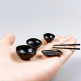 Miniature Japan Tableware Set (3 bowls + plate + Chopstick) | Mini Cooking Set Shop