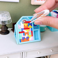 miniature real tetris lego puzzle in blue Dollhouse Miniature Shop