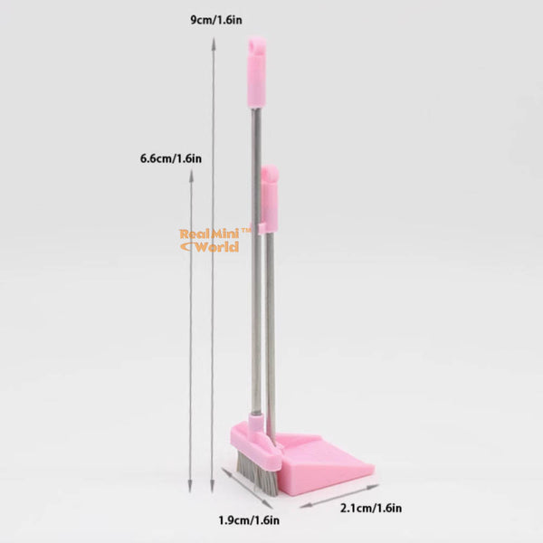 1:12 Scale Miniature Cream Dustpan & Broom Set For Dollhouse