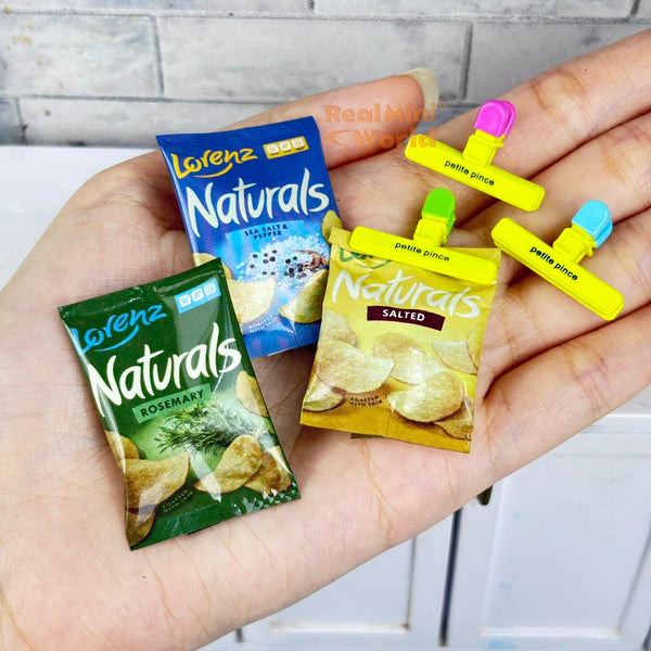 Miniature Potato Chip Bags + Clips Set | Mini Cooking Shop