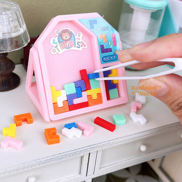 Miniature REAL Tetris Puzzle Set (Pink) | Dollhouse Miniature Shop