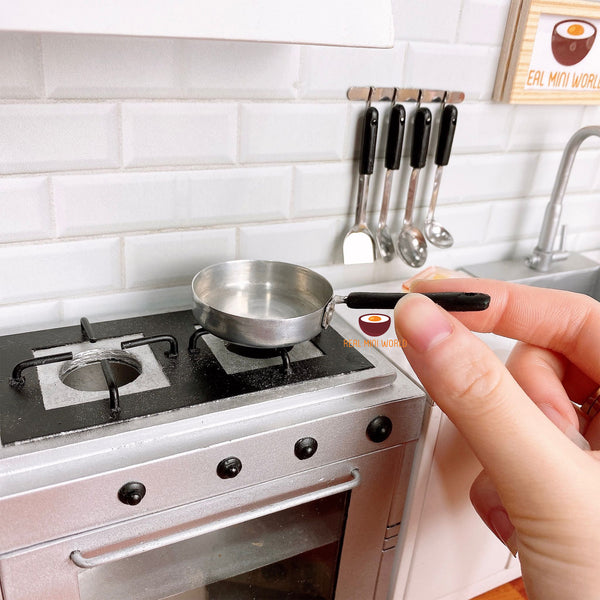 Miniature REAL Cooking Aluminum Frying Pan With Wood Handle Tiny Miniature real cooking aluminum frying pan with wood handle tiny