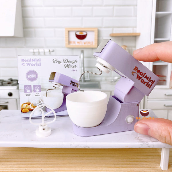 Miniature Baking REAl 2in1 Mixer ( Flat Beater + Dough Hook ) in Purple | miniature cooking & baking set
