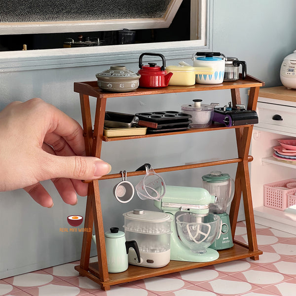 Miniature Cooking Kitchen Wood Rack | Mini Food Cooking Shop