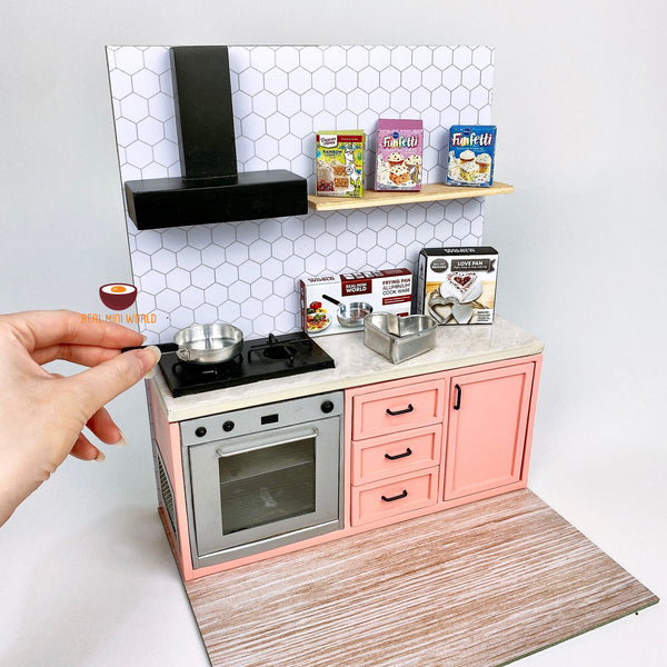 Mini 2in1 REAL Baking & Cooking Kitchen Set Minimalist Peach|Tiny food ...