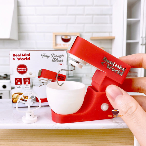 Miniature Baking REAl 2in1 Mixer ( Flat Beater + Dough Hook ) in Red | mini cooking & baking shop