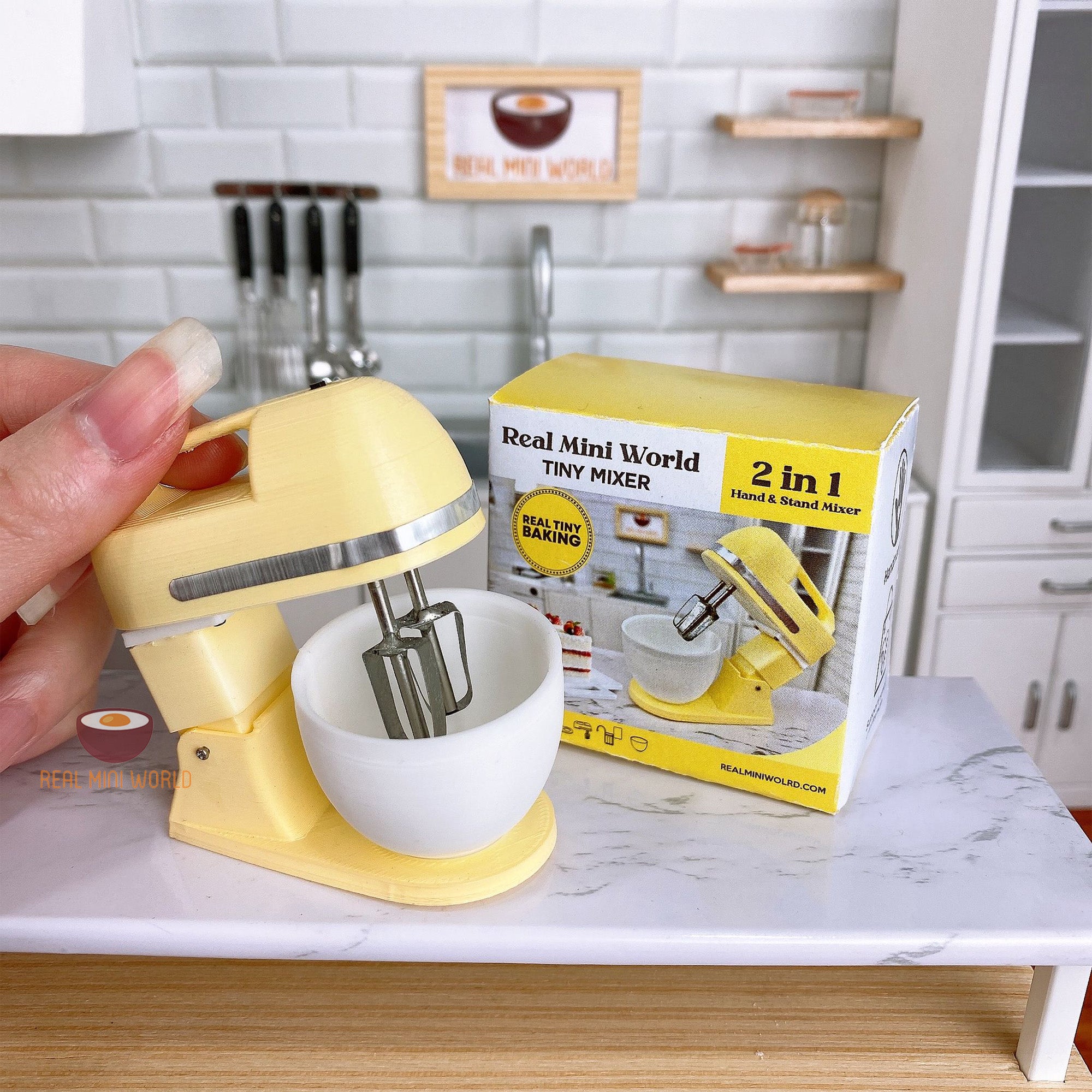 REAL Working ミニチュア 2in1 ハンド & スタンド ミキサー