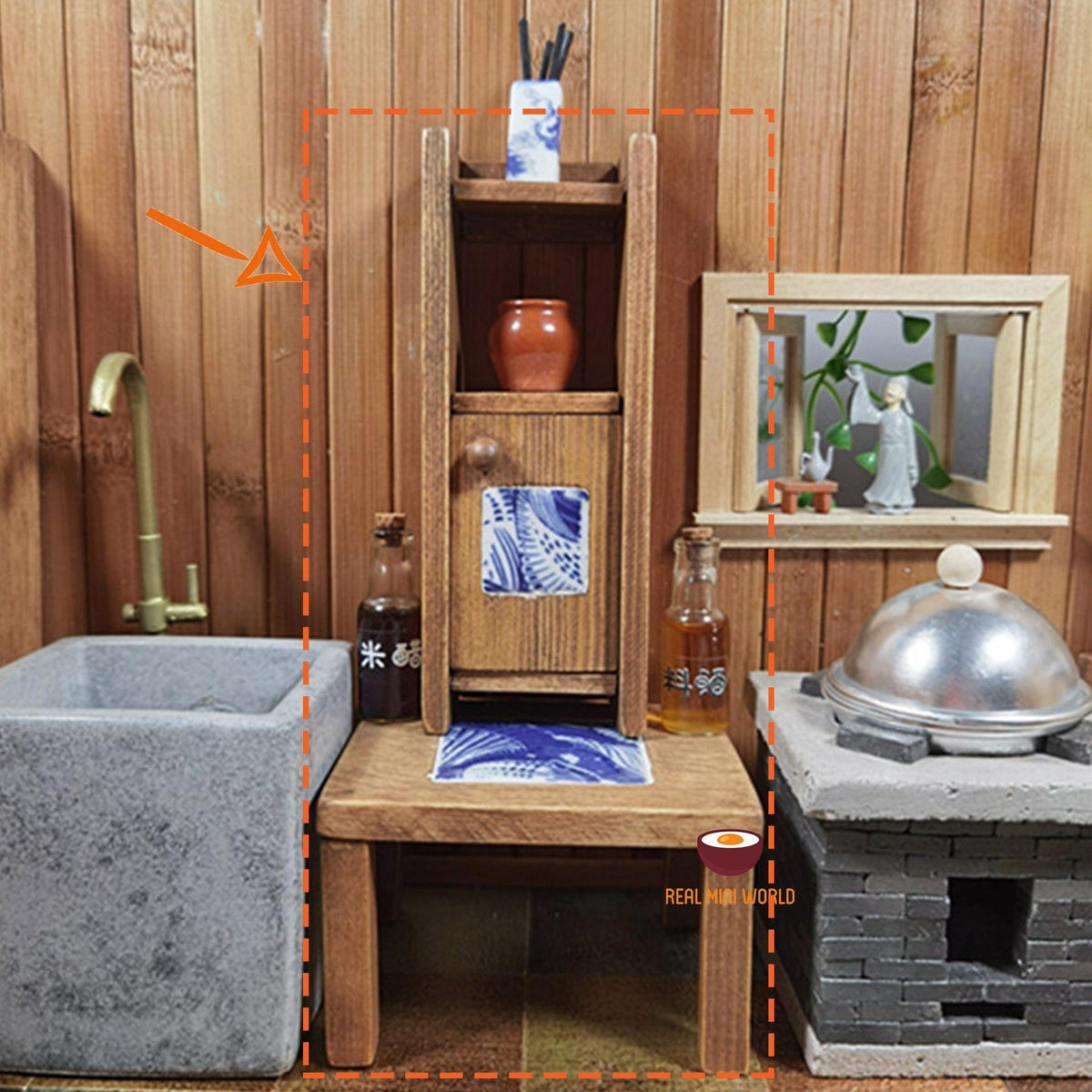 Miniature Vintage kitchen work table and shelf : mini food cooking ...