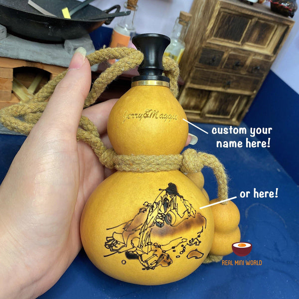 PERSONALIZED engraved mini wine gourd drinking bottle 19-21cm | real mini world