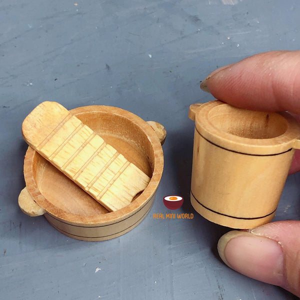Miniature wooden Laundry Tub Basin with Washboard : clean your miniature kitchen | Real Mini World