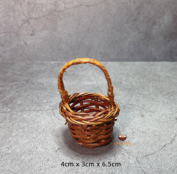 Dollhouse Miniature Small Basket With Handles - 1:12 Scale Wooden Basket For Crafts & Collections