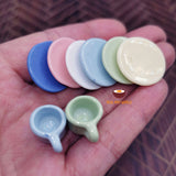 8-piece ceramic cup and plate set, 6 saucers, 2 tea cups