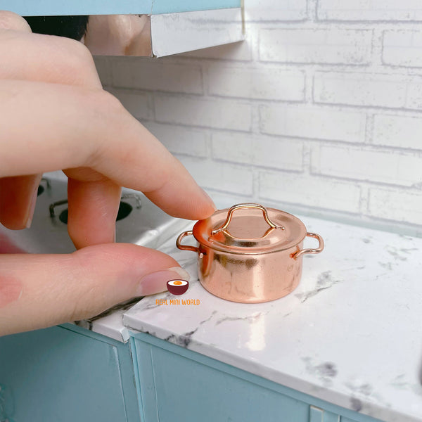 1/12 Scale Real Mini Cooking Copper Kitchen Utensils Saucepan Set