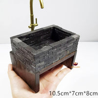REAL working miniature faucet kitchen sink brick style : real water flow for mini food cooking