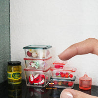 Miniature REAL food storage box pink (set of 9 pcs): for real tiny cooking kitchen