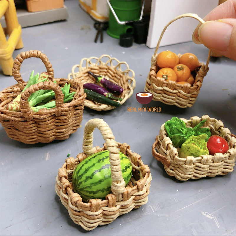MINI COOKING fruit and veggies handwoven basket | Real Mini World