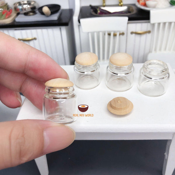 Miniature tiny cookie jar with wooden lid