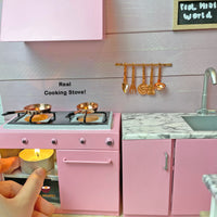 Miniature REAL COOKING kitchen set (real stove, sink, cookwares) custom 