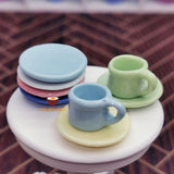 8-piece ceramic cup and plate set, 6 saucers, 2 tea cups