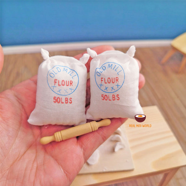Miniature baking set rolling pin and flour sacks : cook real mini food