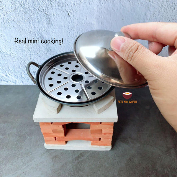 REAL COOKING miniature stainless steel steamer plate and lid : can cook real food mini real kitchen