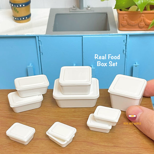 Miniature REAL food storage box pink (set of 9 pcs): for real tiny
