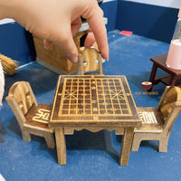 Miniature Vintage wooden table set - Real Mini World