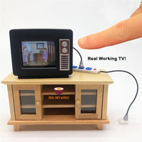 Miniature Real Working Television TV and Cabinet set : Watch Real Movie